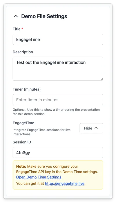 EngageTime Session ID configuration